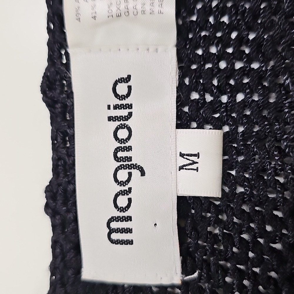 Vtg 90s Magnolia Black Faux Wrap, Beaded Scarf, Deep Vneck Sweater, Size Med - Picture 9 of 14